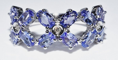 2.44CT NATURAL OVAL CUT TANZANITE & DIAMOND COCKTAIL SILVER RING SIZE 7.75