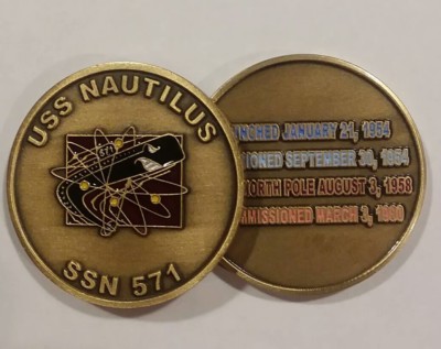 NAVY USS NAUTILUS SSN-571 SUBMARINE CHALLENGE COIN USN 1st Nuclear Sub BRASS