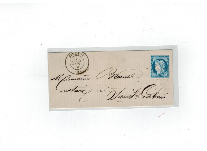 Lettre Ceres 25c N60 De Sinceny Indice Pothion 9 1874 Gc 4833