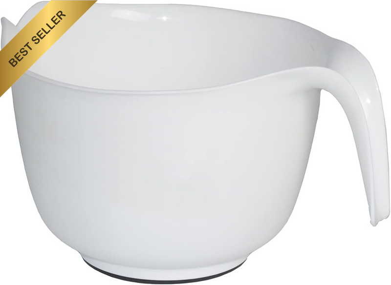 Mixing Bowl with Handle – 3 Quart | Heavy Duty Plastic with Pour Spout and Non-S