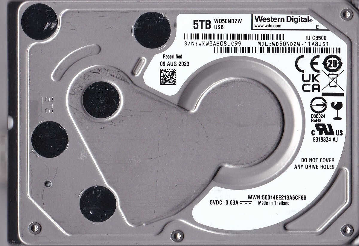 WD50NDZW-11A8JS1 s/n: WXW2AB AUG/2023 Thailand 5TB USB 3.0