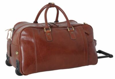 ASHWOOD LEATHER ASHWOOD LEATHER MENS CHELSEA VEG TAN ALBERT WHEELED TRAVEL HOLDALL - CHESTNUT