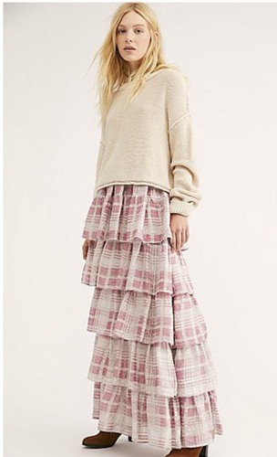 

Многоярусная юбка макси в клетку LoveShackFancy X Free People Carmen, Rosewater