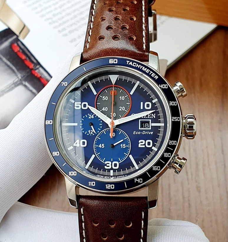 Pre-owned Citizen Ca0648-09l Brycen Blue Leather Band Eco-drive Men's Watch