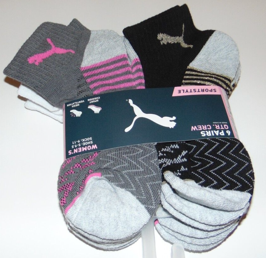 ~6 NWT Women's PUMA Dry Cell Moisture Wicking Quarter Socks! Size 5-9.5 Cute FS~