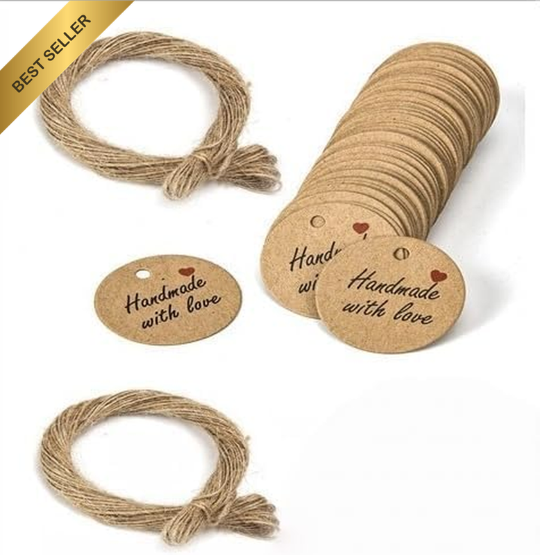 200 PCS Kraft Paper Gift Tags Handmade with Love round DIY Name Tags Brown Favou