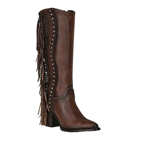 Pre-owned Cuadra Ladies Handmade Fringed Brown Leather Western Boot Cu695