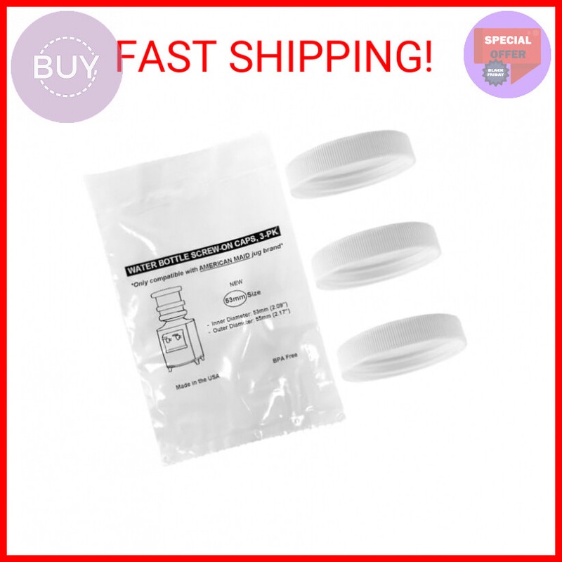 Threaded/Screw-On Caps for 3 and 5 Gallon Water Bottle Jugs (3 pk) (53mm, White)