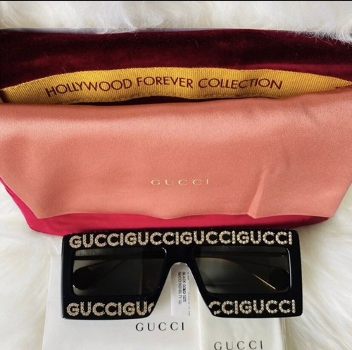 Pre-owned Gucci Hollywood Forever Sunglasses With  Print Swarovski Crystals In Silver