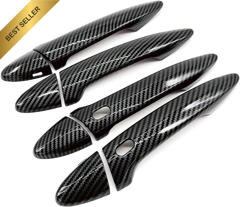 Carbon Fiber Print ABS Plastic Side Door Handle Covers Overlay Compatible with 2