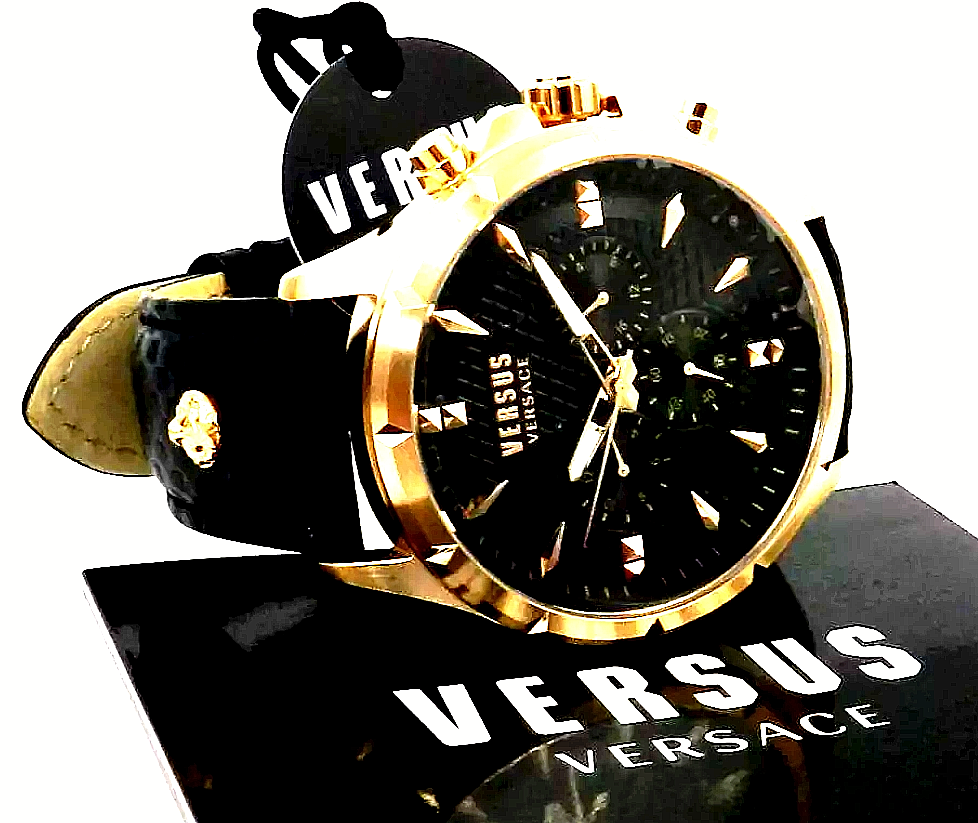 Pre-owned Versace Versus  Mens Chrono Lion Gold 45mm Strap Fashion Watch