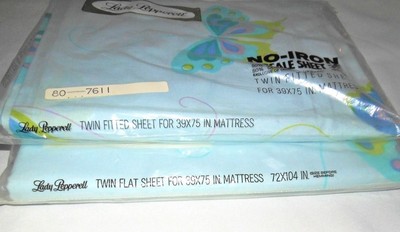 Vtg Lady Pepperell Twin Sheet Set Blue Butterfly NEW Flat Fitted Percale No Iron