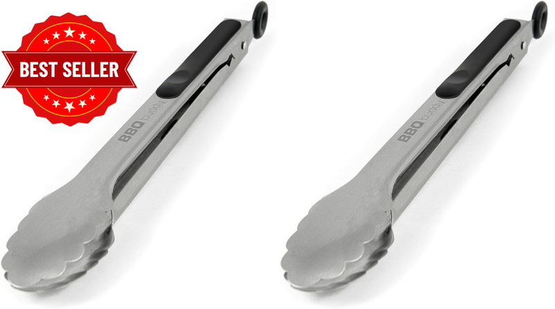 Extra Long 33Cm Grilling Tongs – Heavy Duty Stainless Steel with Soft Grip Handl