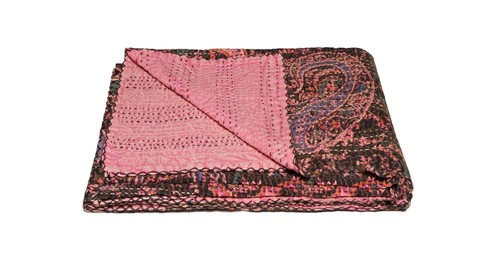 Абстрактное хлопковое одеяло Kantha размером 50 X 70 см из розового и черного хлопка с вышивкой