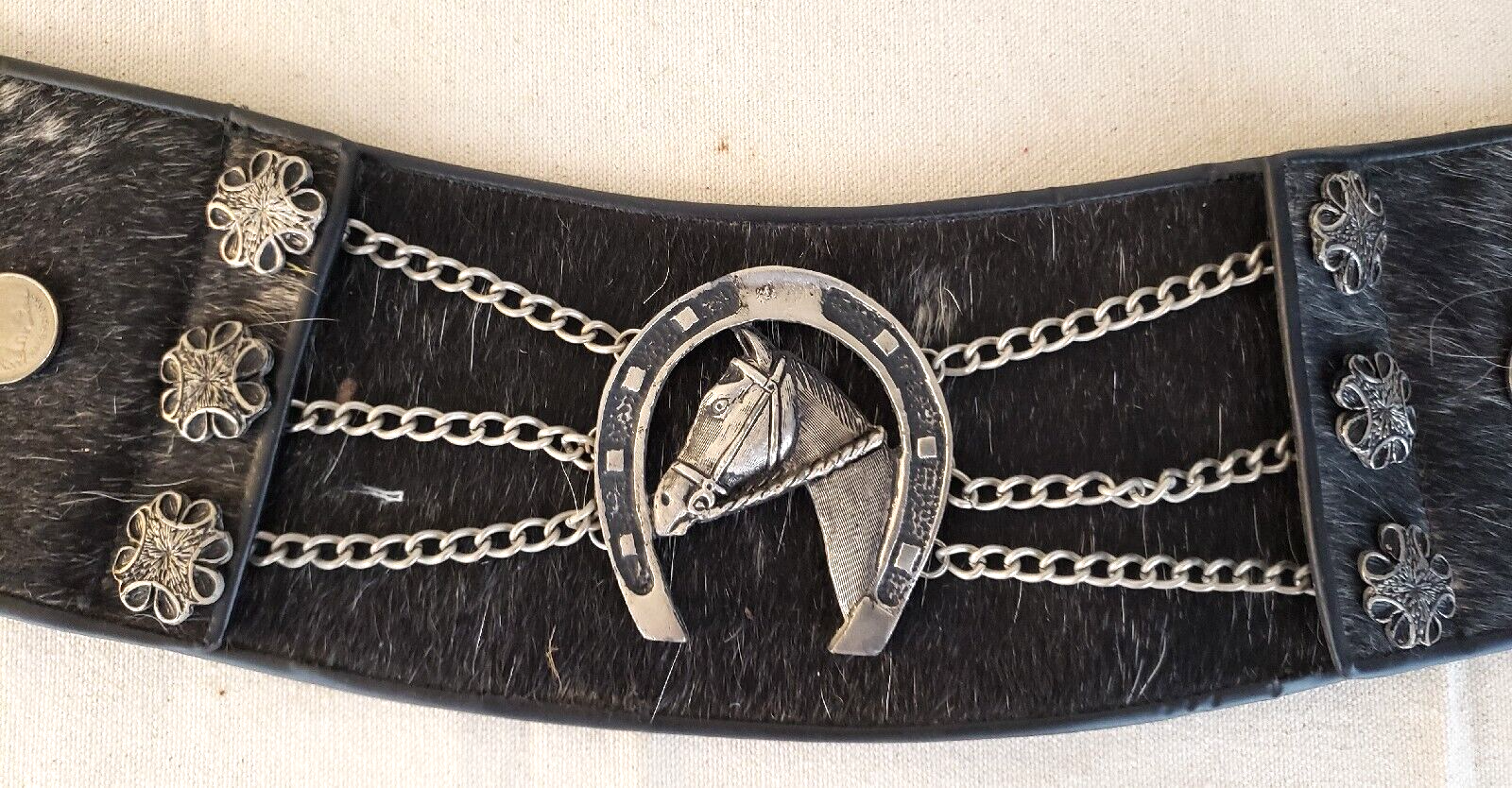 Vtg 1950s Argentina Gaucho Rodeo Belt Brown Leather Fur Calf Vtg 1950s Argentina Gaucho Rodeo Belt Brown Leather Fur Calf