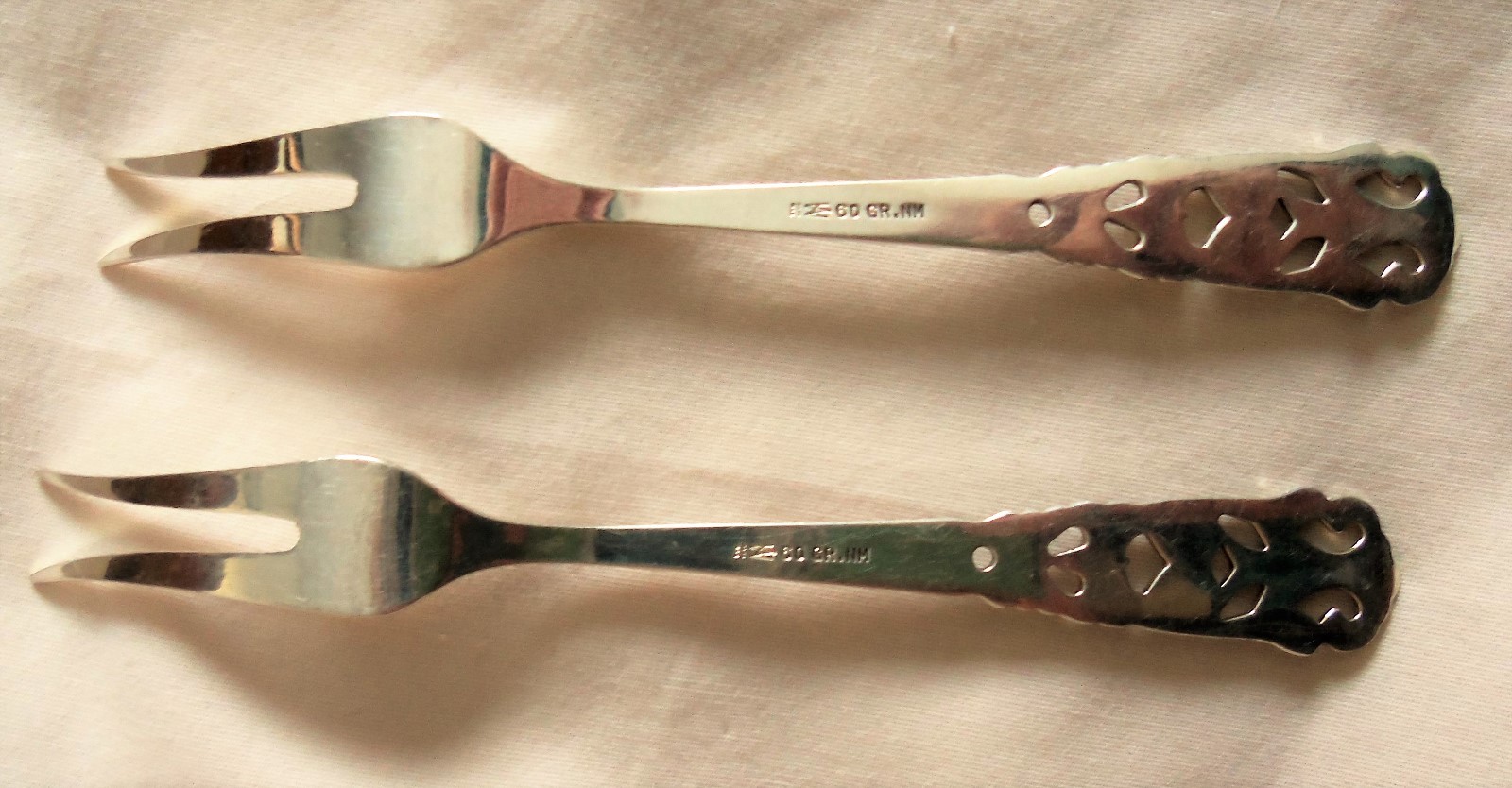 2 Magnus Aase Silver Plated Two Tine Butter Picks  Norway 60 GR.NM Forks