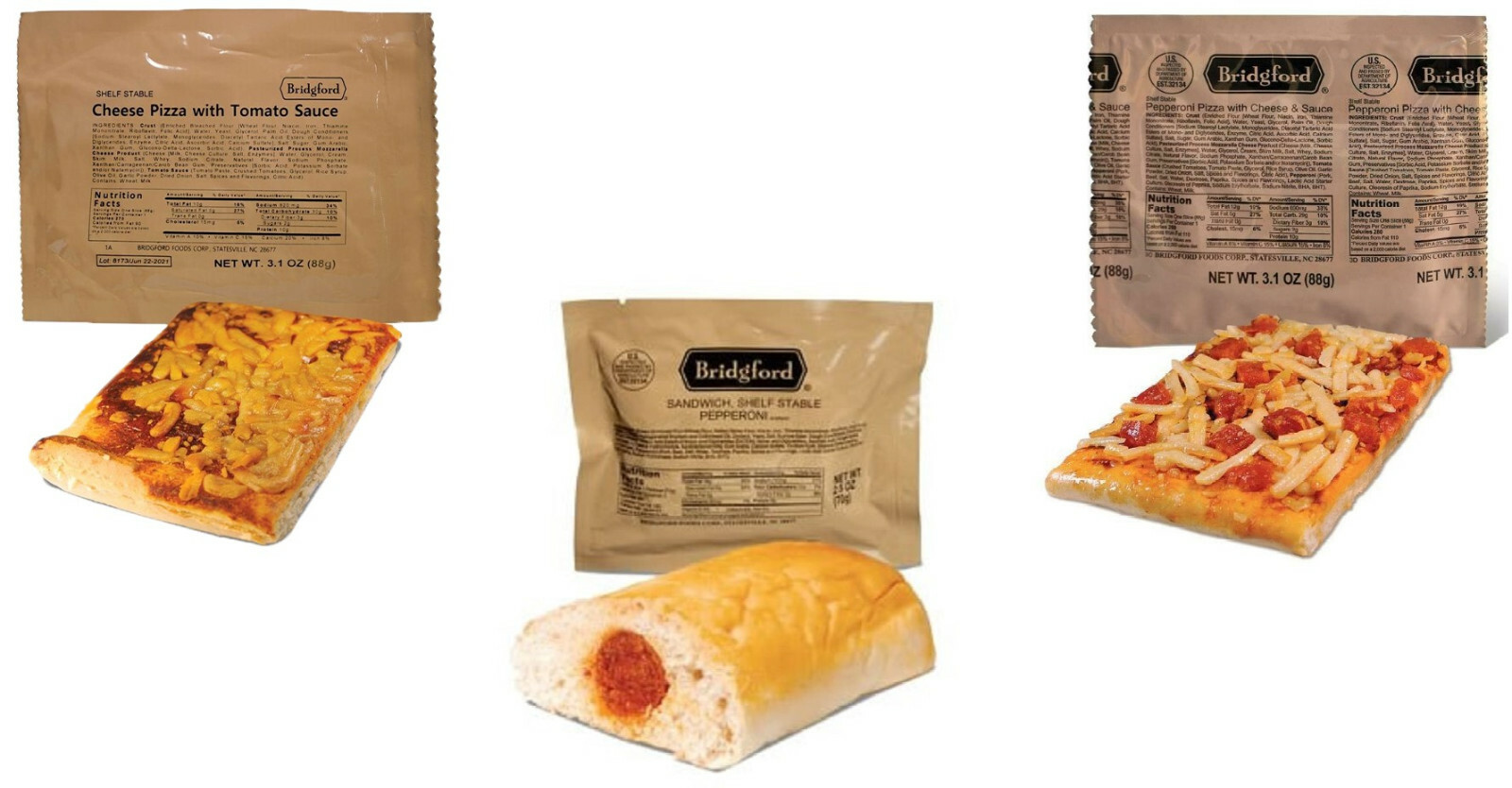 Bridgford MRE Pizza Ready to Eat, Cheese Pizza, Pepperoni Pizza