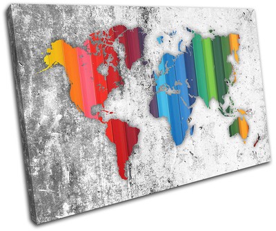 World Atlas Colourful Rainbow Maps Flags SINGLE CANVAS WALL ART Picture Print