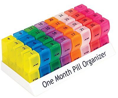One Month Pill Organiser 32 days AM/PM Lids Medicine/Tablet storage  Box ES