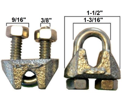 Cable Clamps 3/8'' U-Bolts Galvanized Clamps Steel Cable Wire Clips U Bolt Clamps