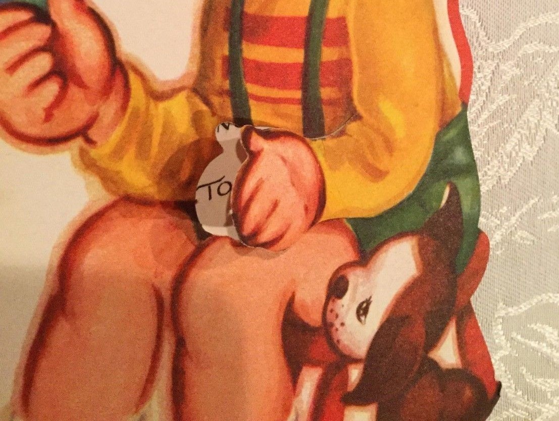 Mid-Century 1952 Birthday Card Child drawing with crayons - inscribed to Dickie