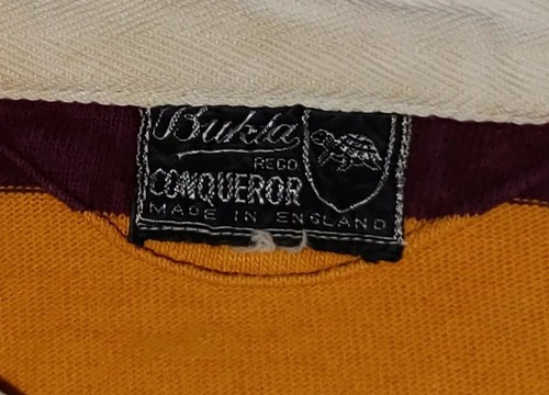 1960s Vintage BUKTA Conqueror Rugby Jersey Shirt Size 34-Burgundy & Gold ENGLAND