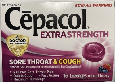 Cepacol Extra Strength Sore Throat & Cough Lozenges Mixed Berry 16ct. EXP 10/24