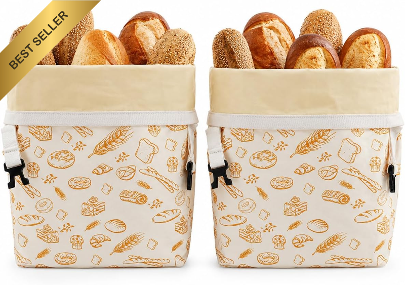2-Pack Pure Cotton Reusable Beeswax Bread Bags, Natural Food Storage Bags with S