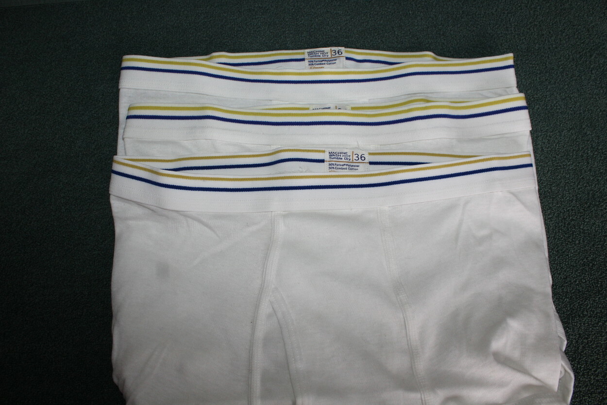 NWOT 3 Pr Vintage JCPenney White Briefs Blue Gold STRIPE Combed Cotton Sz 36
