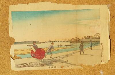 Early Chinese Woodblock Prints Rickshaw Driver & Erhu Music Player