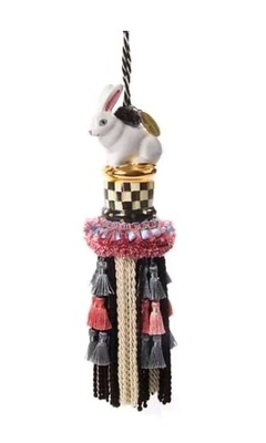 MACKENZIE CHILDS COURTLY CHECK CERAMIC RABBIT TASSEL NEW
