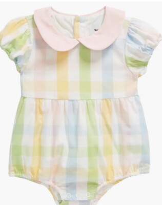 Sammy + NAT Kids' Check Cotton Bubble Romper 6/12 M Pastel NWT