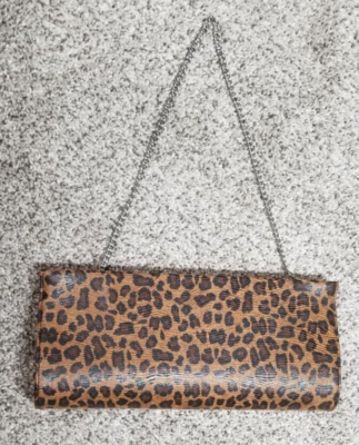 Banana Republic Purse Clutch Leopard Animal Print Silver Chain Shoulder Strap