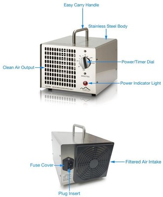 Portable Air Purifier 120-Volt 80 CFM Fan Ozone Generator Filter Stainless Steel