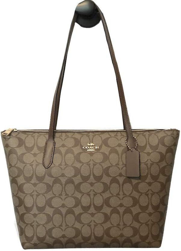 Coach Women's Outline Signature Zip Tote Khaki Saddle2