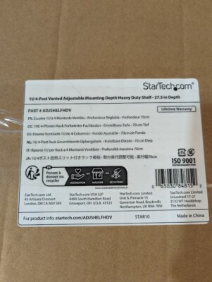 StarTech.com 1U 4-Post Adj Vented Server Rack Mount Shelf-ADJSHELFHDV 27.5 depth