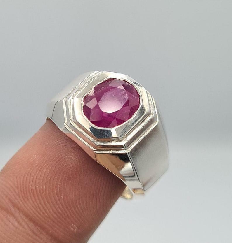 Pre-owned Handmade Mens Ruby Ring Unheated Untreated Afghanistan Rubis Jewelry Gift For Him Ruby In Pink