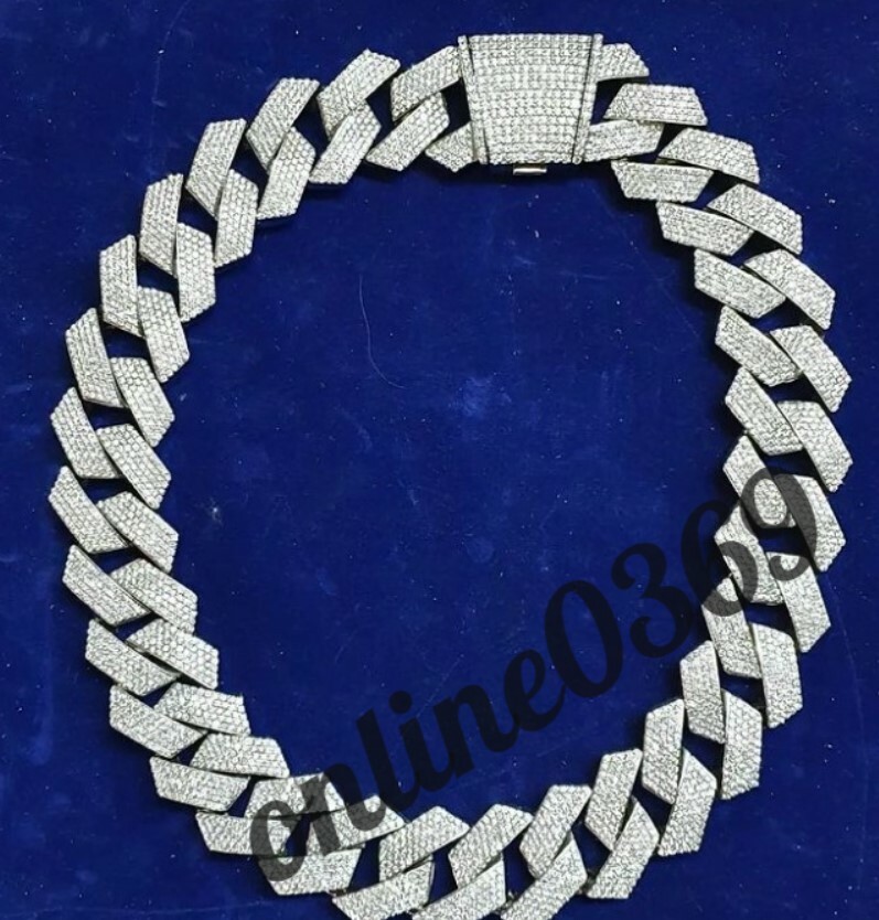 Pre-owned Online0369 Round Simulated Diamond Men's 18mm X 24 Inch Cuban Necklace Free Stud Silver In White