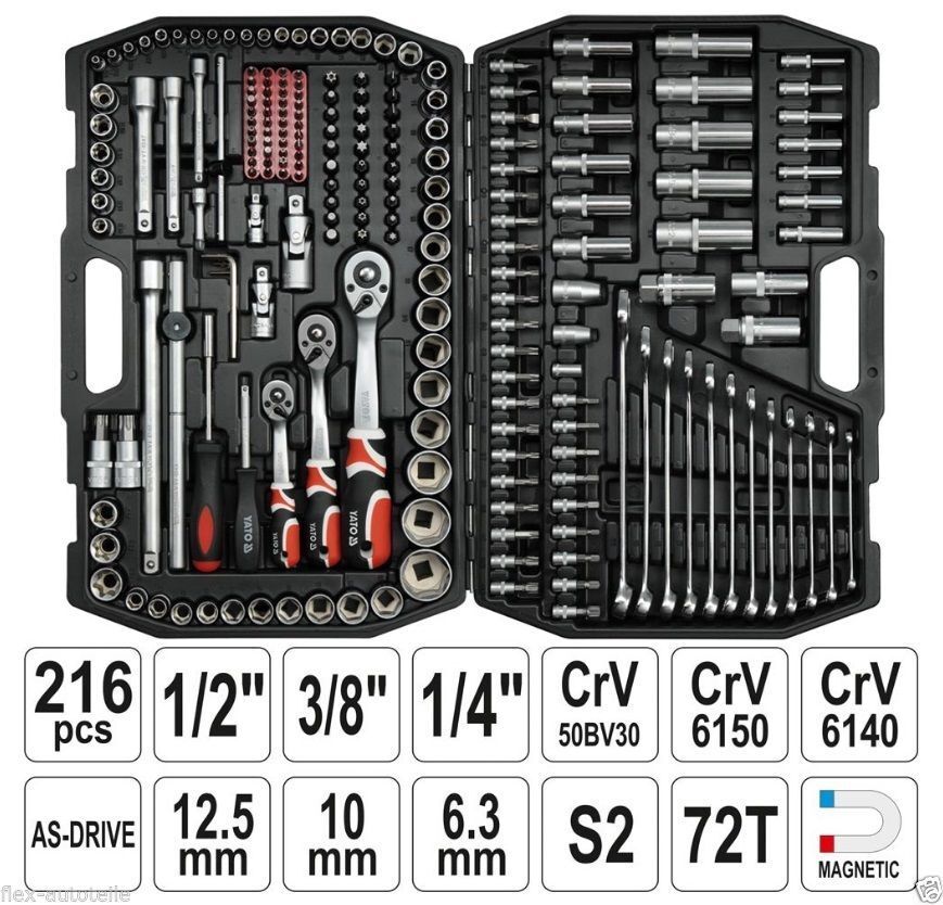Yato Werkzeugkoffer Set 216tlg Ratschen Steckschlüssel 1/4