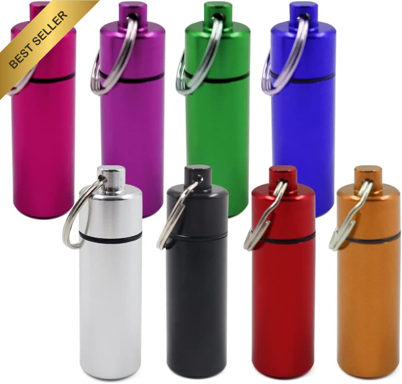 8 Colors Small Portable Pill Box Keychain, Waterproof Aluminium Alloy Mini Pocke