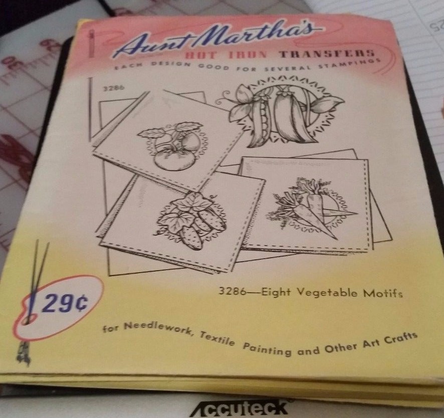 Aunt Martha's Hot Iron Transfers A Vintage Lot of 5 packages of Uncut Iron on tr