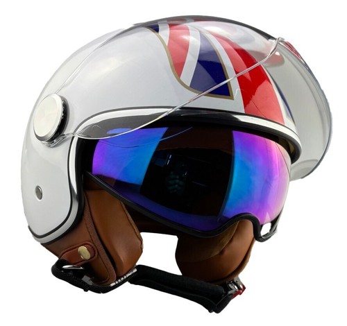 VIPER OPEN FACE RS-V19 SCOOTER MOTORCYCLE HELMET DUAL VISOR UNION JACK FLAG