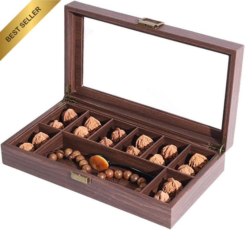 Walnut Storage Box for Collecting, Walnut Handmade Walnuts Partition Wooden Box,