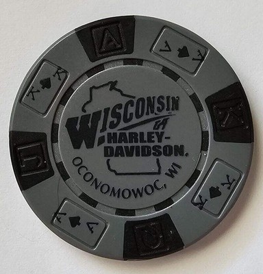 WISCONSIN HARLEY-DAVIDSON Oconomowoc WI Gray/Black AKQJ Signature Poker Chip