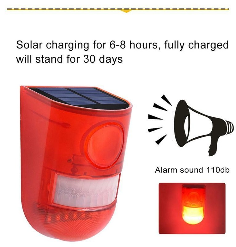 Solar Alarm Lamp 110db Warning Sound 129dB Loud Siren Strobe