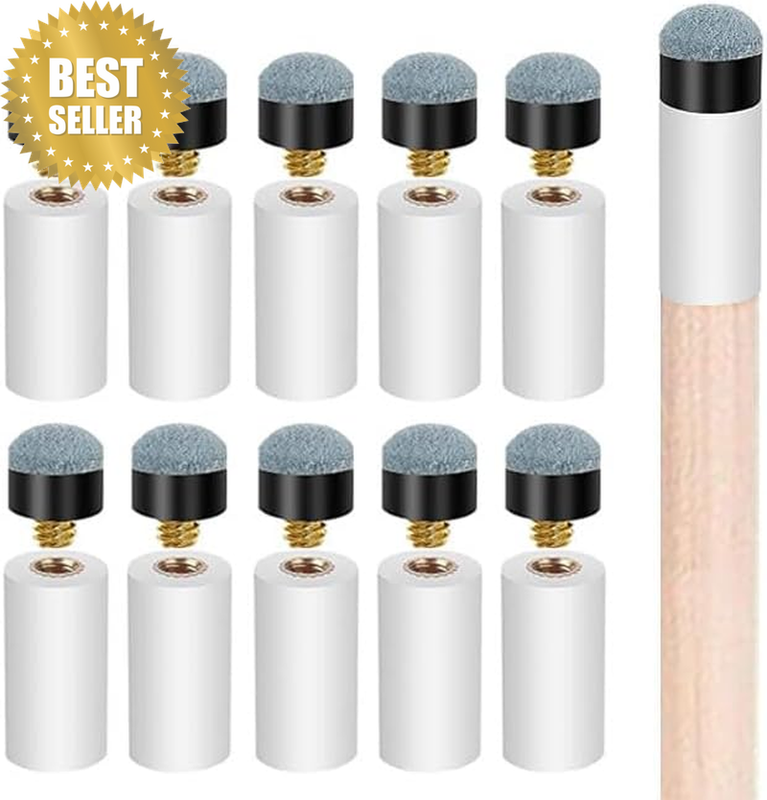10 Sets Billiard Cues Tips Replacement with White Pool Cue Stick Ferrules, Billi
