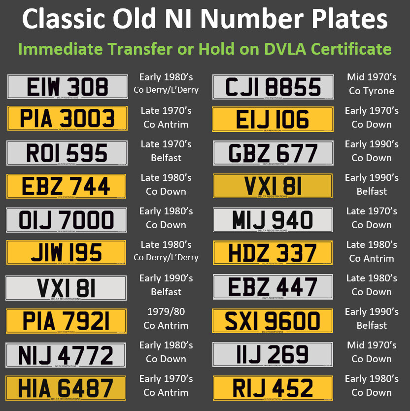 Classic Old NI Cherished Number Plates from £395 Including Transfer