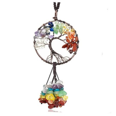 7 Chakra Hanging Car Charm Hexagonal Pillar Yoga Stone Colorful Round