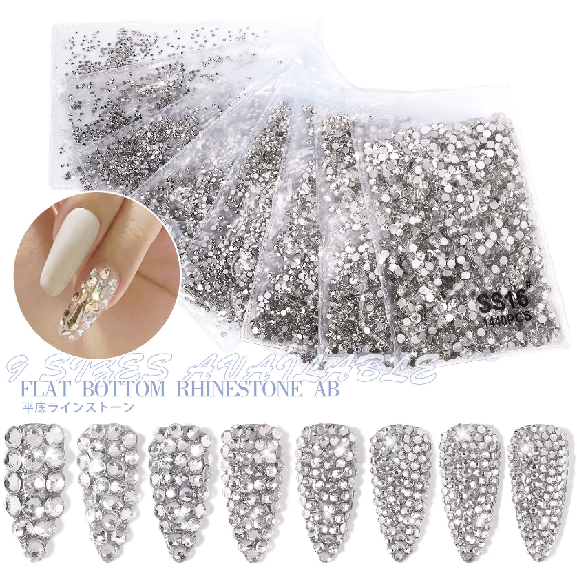 1440pcs Crystal Nail Art Rhinestones FlatBack Glitter Diamond 3D Tips Decoration