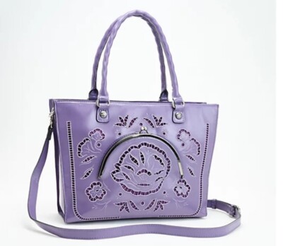 Patricia Nash Cutout Leather Zancona Tote Bag Amethyst w/ Dust Bag A596519 NWT